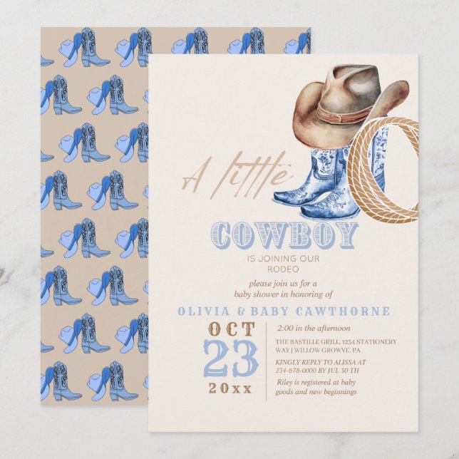 Little Cowboy First Rodeo Baby shower Invitation (Front/Back)