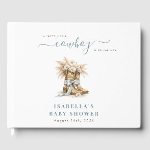 Little Cowboy Floral Boots Blue Bow Baby Boy Guest Book