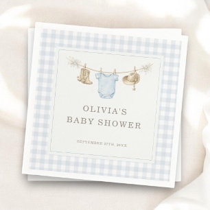 Little Cowboy Gingham Blue Boy Baby Shower Party Napkin