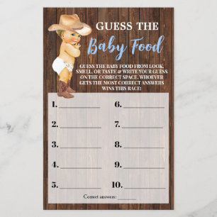 Little Cowboy Guess the Baby Food Shower Game Card