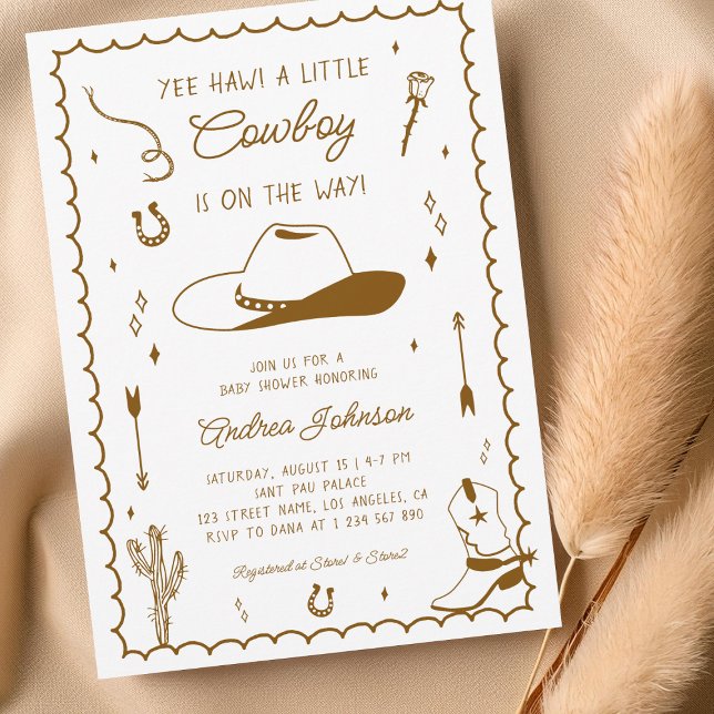 Little Cowboy Hand Drawn West Western Baby Shower Invitation (Creator Uploaded)