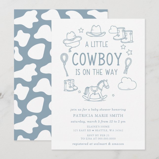 Little Cowboy Is On The Way Boy Baby Shower Invitation (Front/Back)