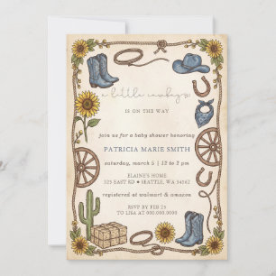 Little Cowboy Is On The Way Boy Baby Shower Invitation
