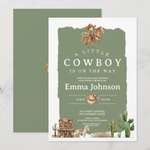 Little Cowboy Is On The Way Western Baby Shower Invitation