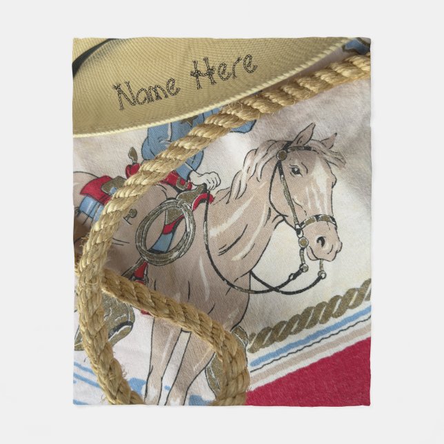 Little cowboy kids riding western horse Fun Fleece Blanket (Front)