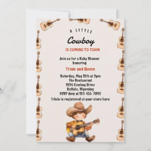 Little Cowboy Modern Western  Baby Shower  Invitation