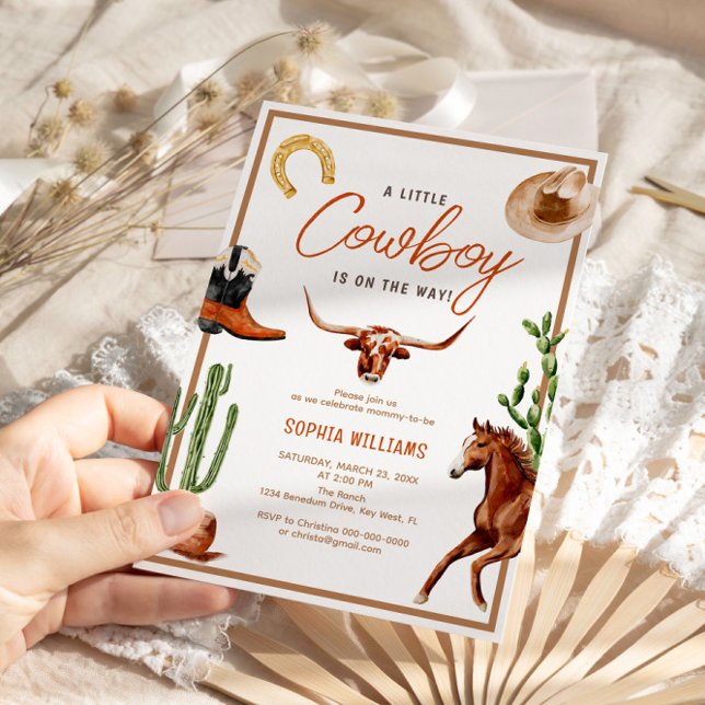 Little Cowboy Modern Western Rodeo Baby Shower Invitation (Creator Uploaded)