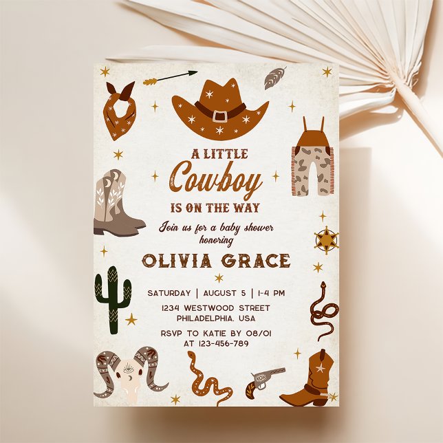 Little Cowboy Modern Western Rodeo Baby Shower Invitation (Creator Uploaded)