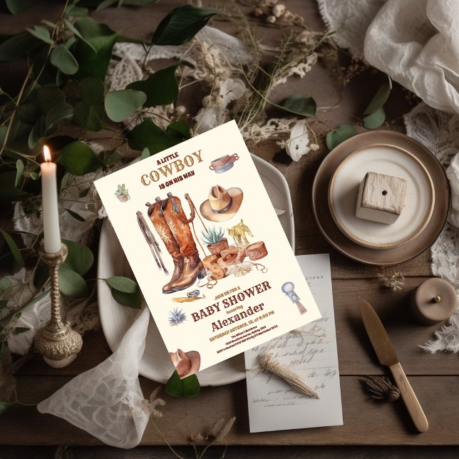 Little Cowboy Modern Western Rodeo Baby Shower Invitation (Creator Uploaded)