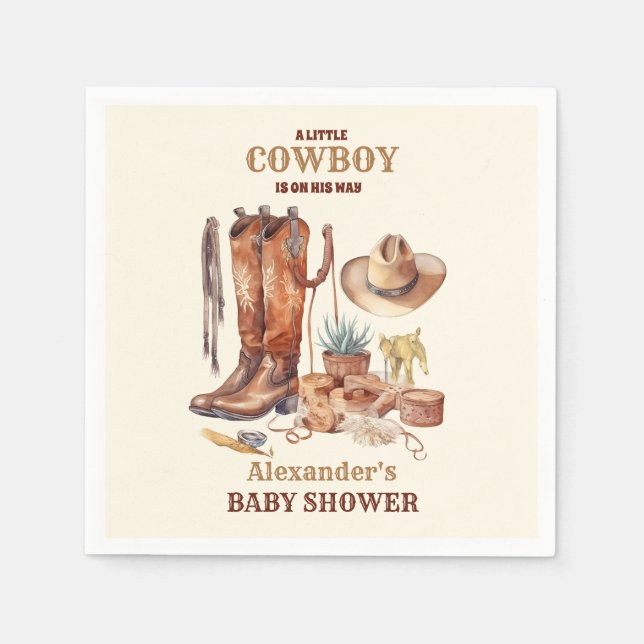 Little Cowboy Modern Western Rodeo Baby Shower Napkin (Front)