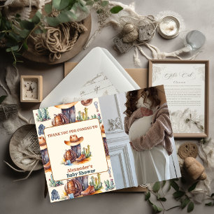 Little Cowboy Modern Western Rodeo Baby Shower Thank You Card
