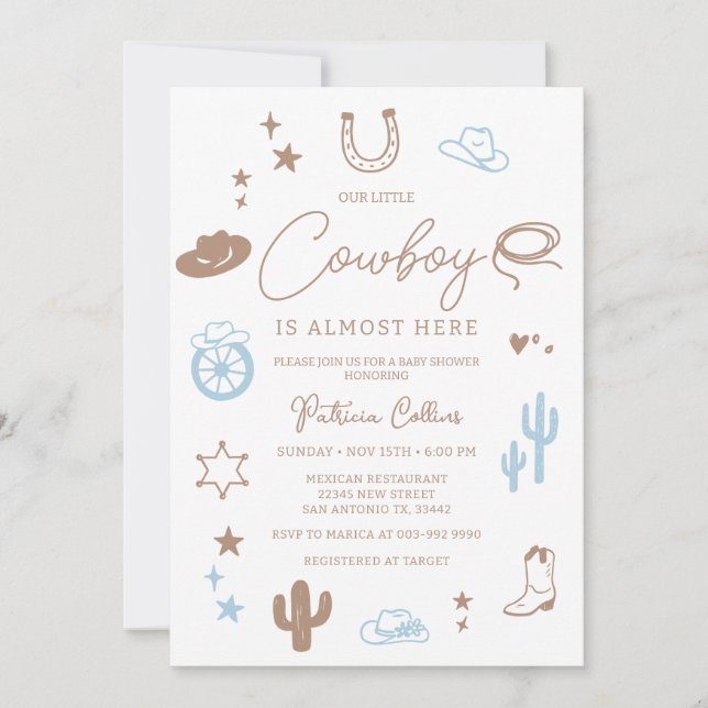 Little Cowboy Modern Wild West Baby Shower Invitation (Front)