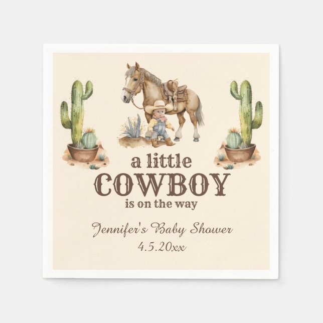  little cowboy on the way,western boy baby shower  napkin (Front)