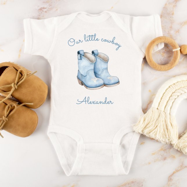 Little Cowboy Personalised Blue Boots Boys Baby Bodysuit (Creator Uploaded)
