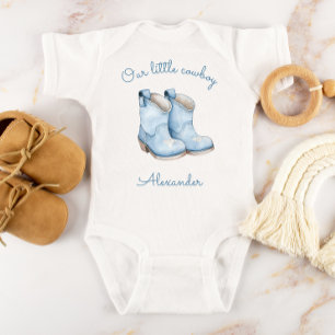 Little Cowboy Personalized Blue Boots Boys Baby Bodysuit