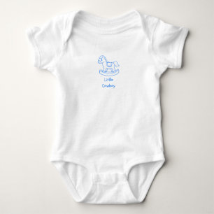 "Little Cowboy" Phrase with Rocking Horse in Blue Baby Bodysuit