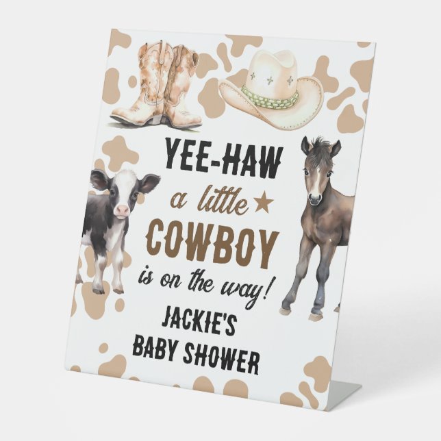 Little Cowboy Rodeo Baby Shower Pedestal Sign (Front)