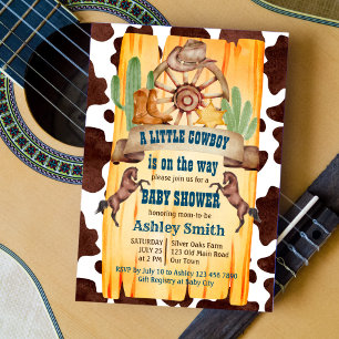 Little cowboy rodeo horses western baby shower invitation
