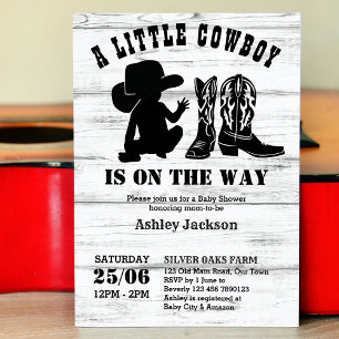 Little cowboy rustic black and white baby shower invitation