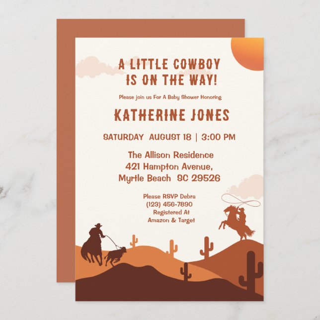  Little Cowboy Rustic Western Rodeo Baby Shower  Invitation (Front/Back)