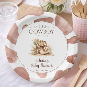 Little Cowboy Texas Cow Print Boy Baby Shower Paper Plate