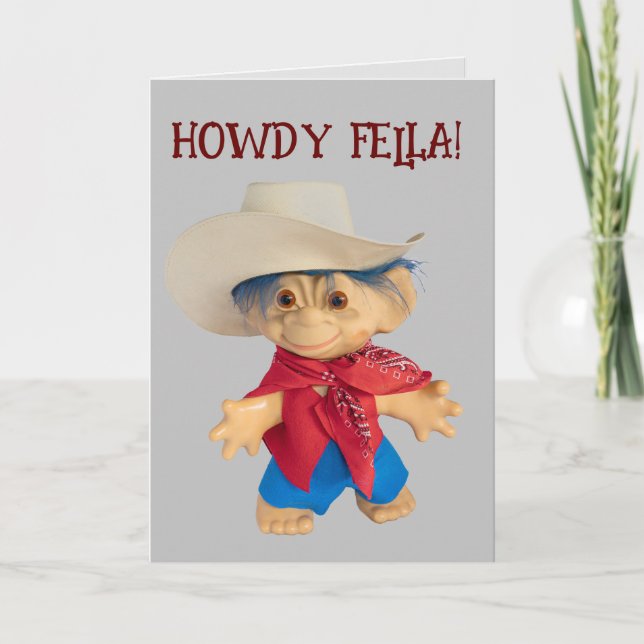 Little Cowboy Troll child boy hat  Birthday Card (Front)
