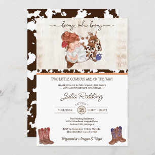 Little Cowboy Twin Boys Western Baby Shower  Invitation