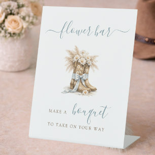 Little Cowboy Western Baby Boy Shower Flower Bar Pedestal Sign