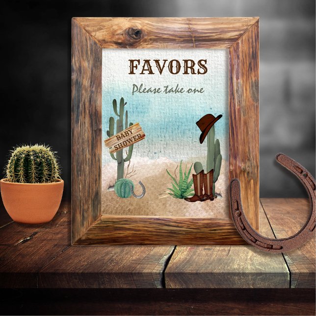 Little Cowboy Western Baby Shower Favours Poster (Rustic Western Boy Baby Shower Favors Poster Sign -- "A Little Cowboy Is On His Way" Collection)