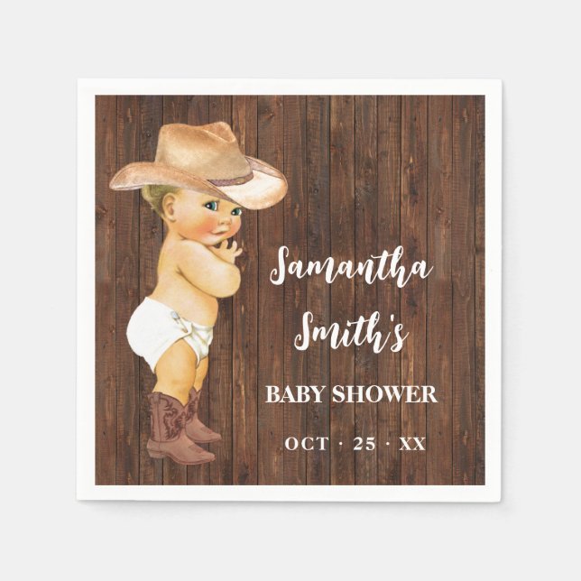 Little Cowboy Western Baby Shower Party Decor Napkin (Front)