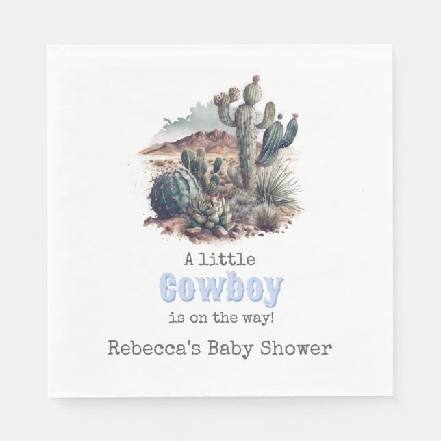 Little Cowboy Western Blue Boy Baby Shower Decor Napkin (Front)