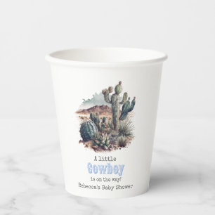 Little Cowboy Western Blue Boy Baby Shower Decor Paper Cups