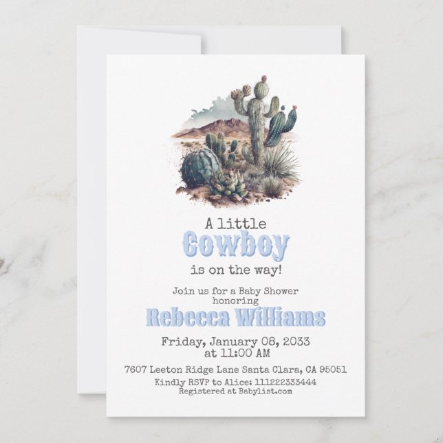 Little Cowboy Western Blue Boy Baby Shower Invitation (Front)