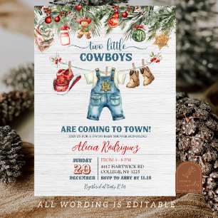 Little Cowboy Western Holiday Twins Baby Shower Invitation