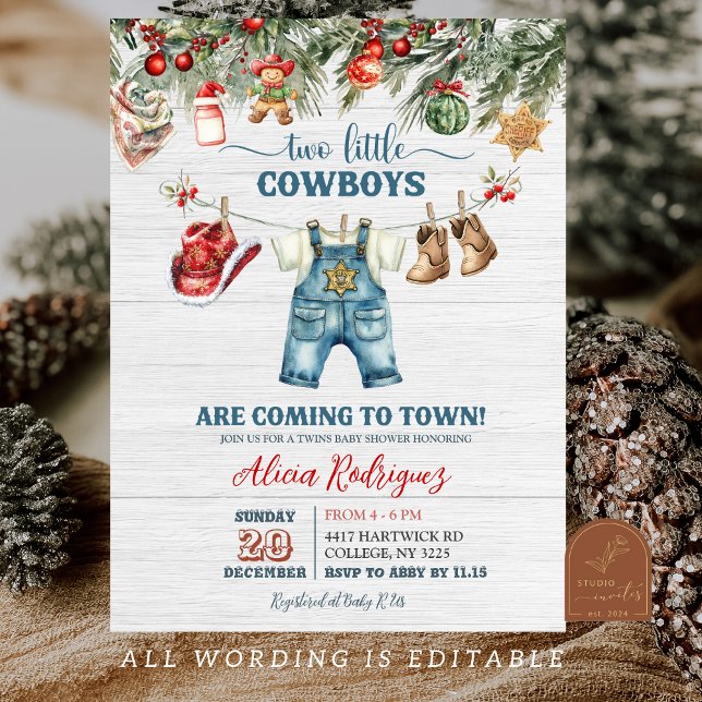 Little Cowboy Western Holiday Twins Baby Shower Invitation (Creator Uploaded)