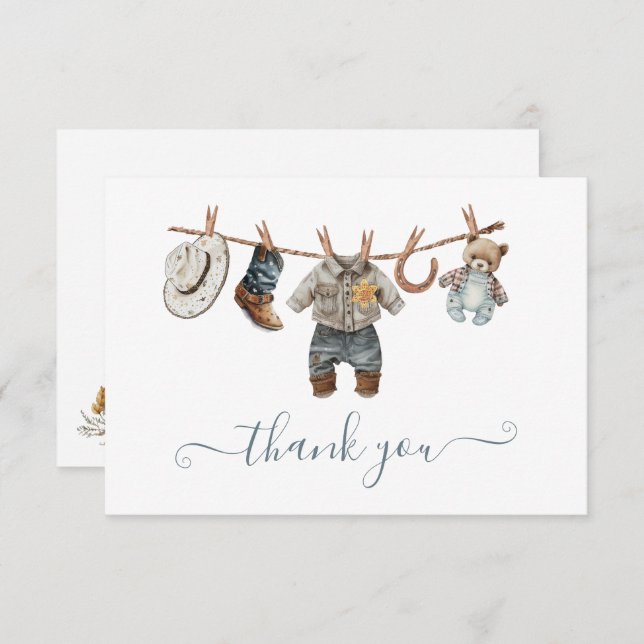 Little Cowboy Western Watercolor Thank you note Invitation (Front/Back)