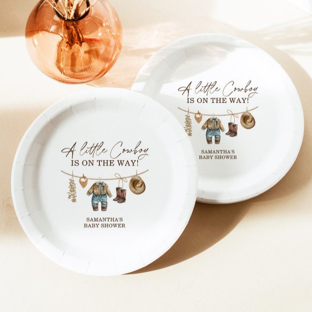 Little Cowboy, Western Wild West Rodeo Baby Shower Paper Plate (Creator Uploaded)