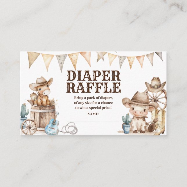 Little Cowboy Wild West Baby Shower Diaper Raffle Enclosure Card (Front)