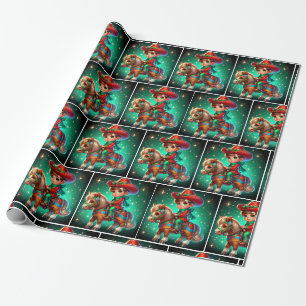 Little Cowboy With Christmas Costume On Horse Wrapping Paper
