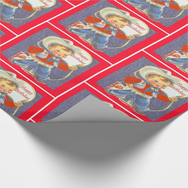 Little Cowboy With Rope Happy Birthday 1 Wrapping Paper (Corner)