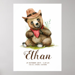 Little Cowboy - Young Bear Cute Kid Room Poster