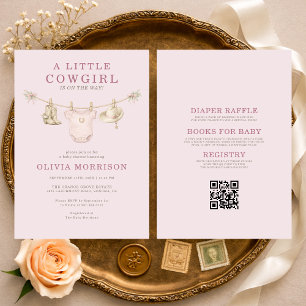 Little Cowgirl All in One Clothesline Baby Shower Invitation