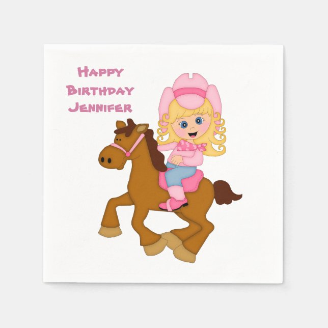 Little Cowgirl and Pony Birthday Napkin (Front)