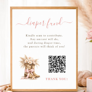 Little Cowgirl Baby Shower Diaper Fund QR Sign