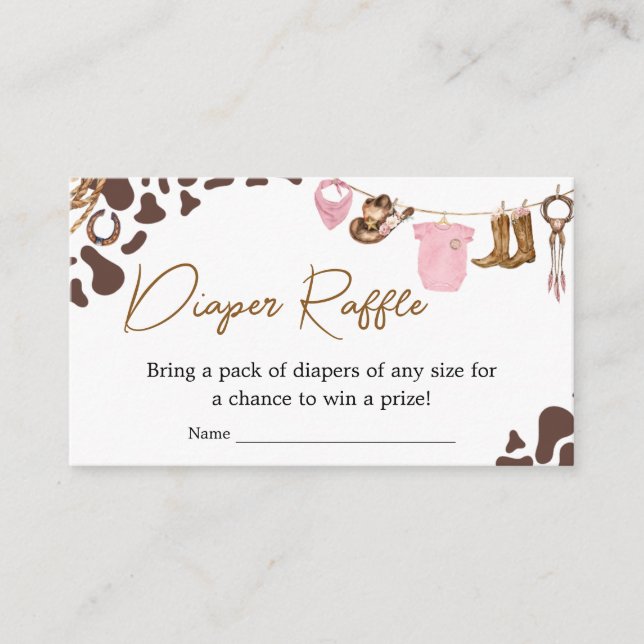 Little Cowgirl Baby Shower Diaper Raffle Enclosure Card (Front)