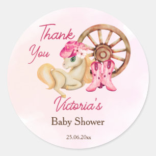 Little cowgirl baby shower thank you  classic round sticker