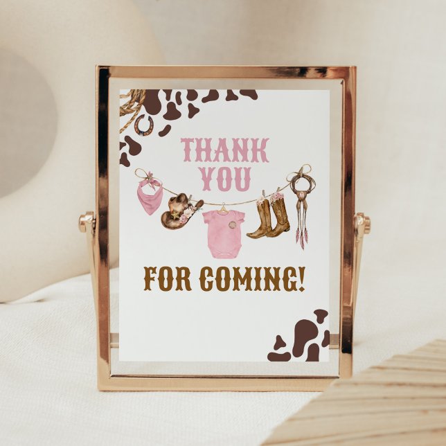 Little Cowgirl Baby Shower Thank you for Coming Poster (Pink Western Rodeo Baby Shower Thank you for Coming Sign)