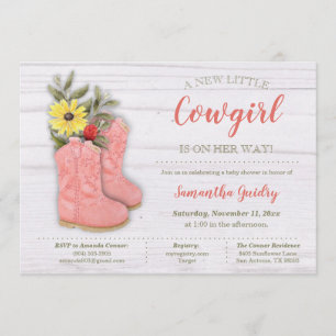 Little Cowgirl Bootie Baby Shower Invitation