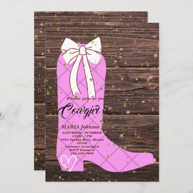 Little Cowgirl Bootie Brown Wood Baby Shower Invit Invitation (Front/Back)
