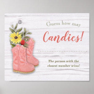 Little Cowgirl Bootie White Wood Shower Game Sign